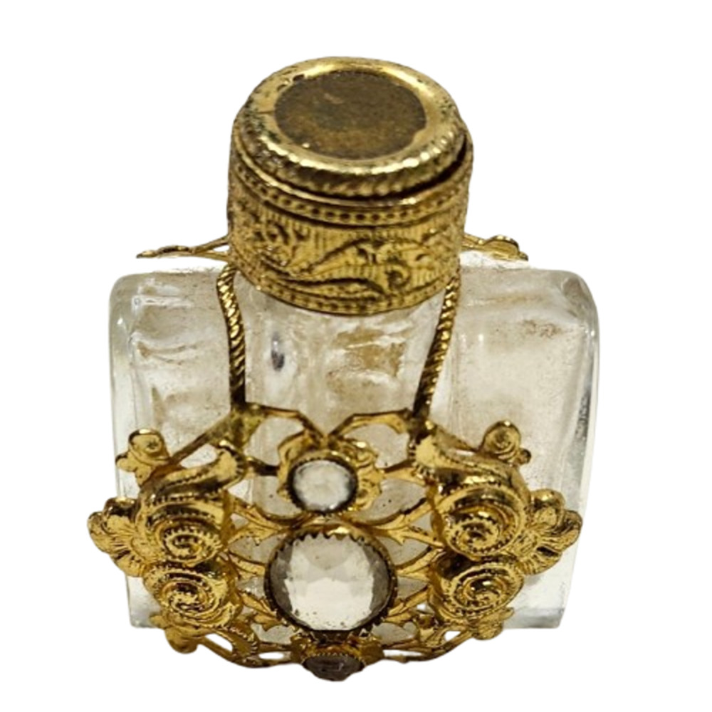 Vtg Flask Shape Ornalu Faux Pearl Mini Miniature Perfume Bottle